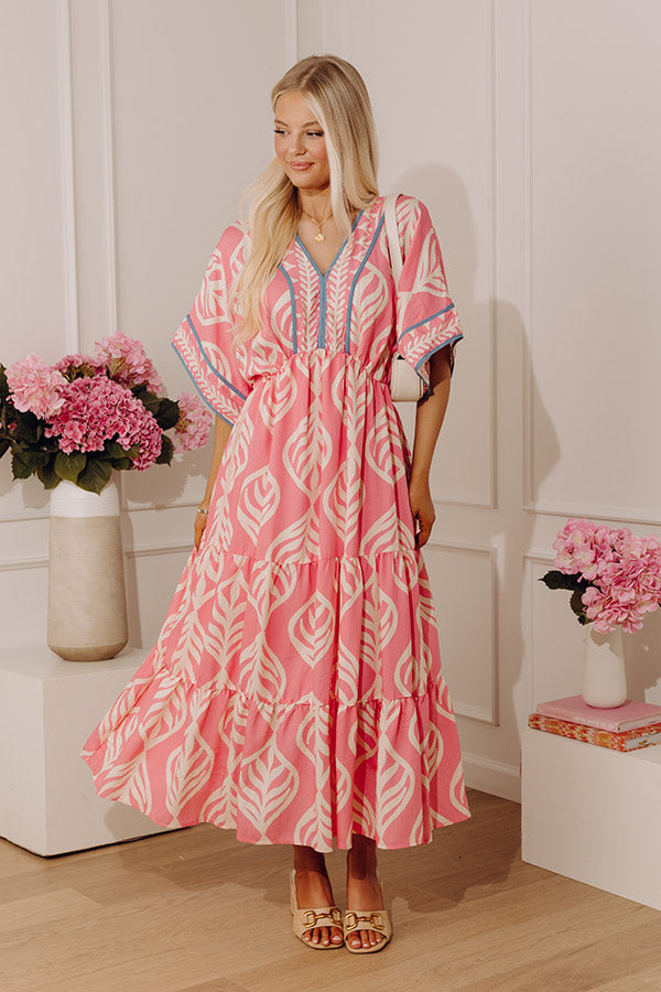 Resort Blooms Floral Kimono Midi Dress M / pink Resort Blooms Floral Kimono Midi Dress M / pink