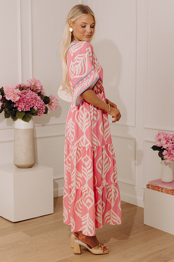 Resort Blooms Floral Kimono Midi Dress M / pink Resort Blooms Floral Kimono Midi Dress M / pink