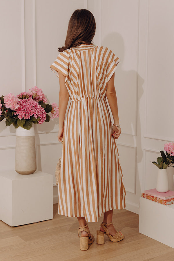 Coastal Luxe Stripe Midi Dress in Camel Image - 3