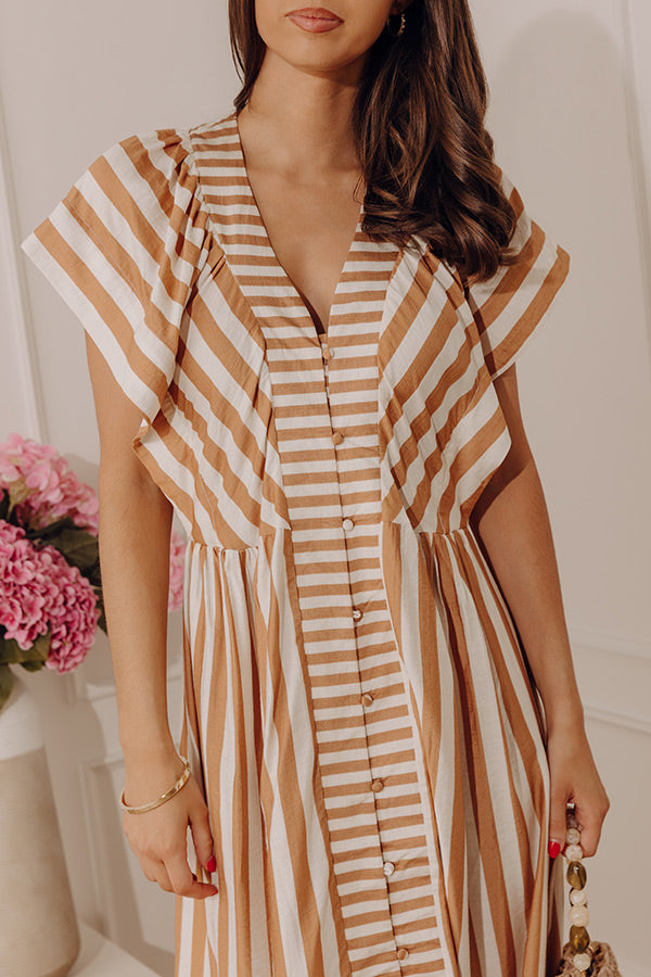 Coastal Luxe Stripe Midi Dress in Camel Image - 2