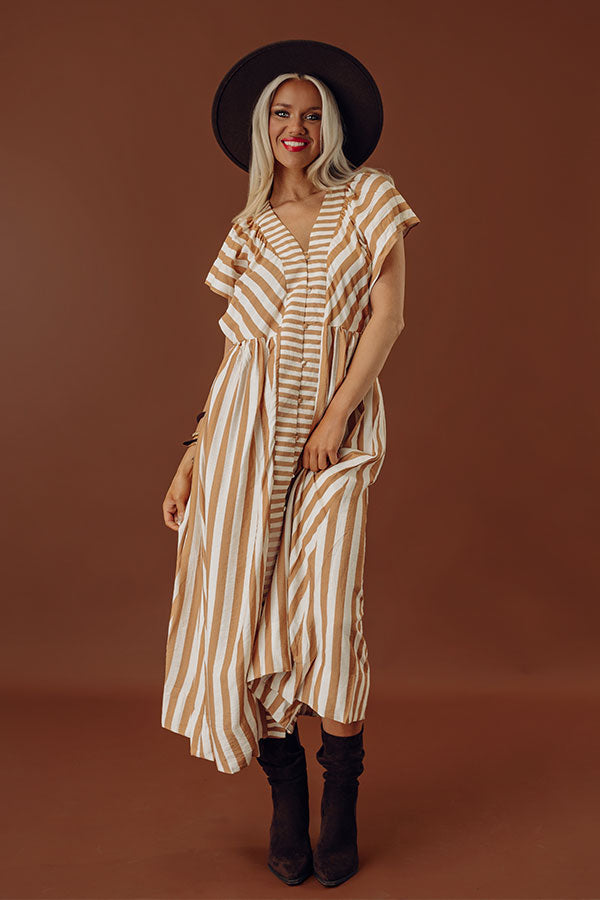 Coastal Luxe Stripe Midi Dress in Camel Image - 2
