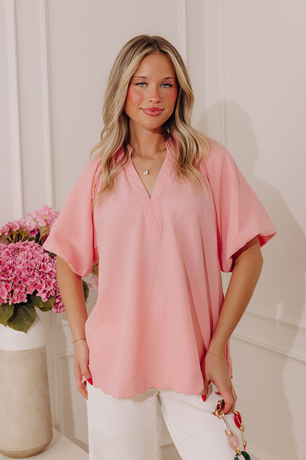 Casual Flow Scalloped Top in Pink Image - 4