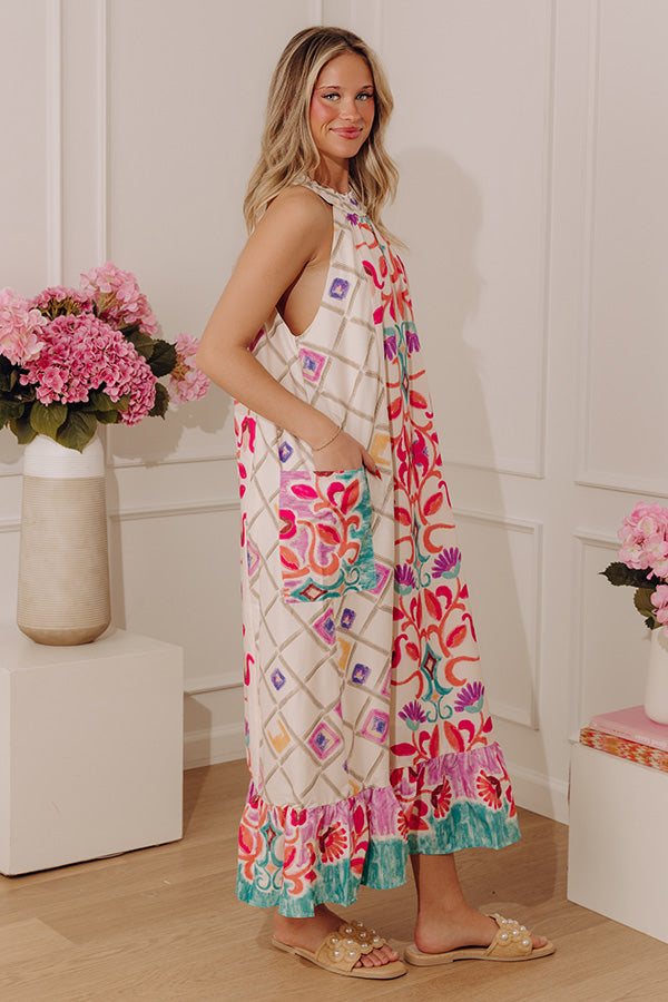 Mediterranean Muse Midi Dress in Coral Pink Image - 3