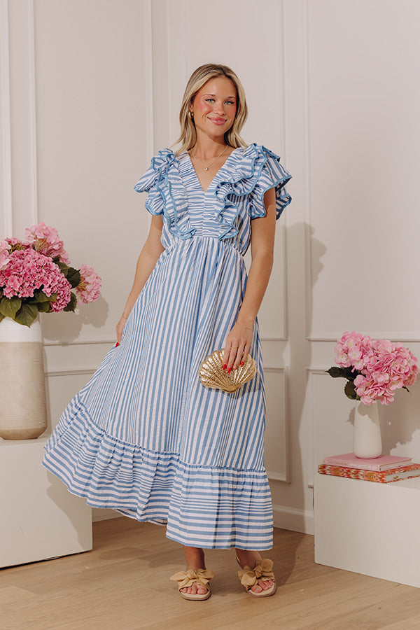 Stripe Affair Ruffle Midi Dress in Airy Blue Image - 1