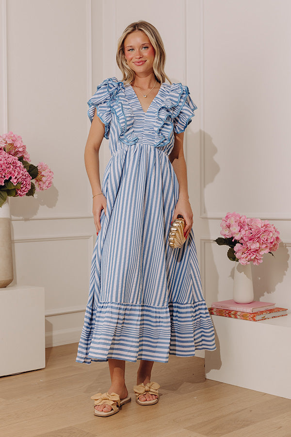 Stripe Affair Ruffle Midi Dress in Airy Blue Image - 2