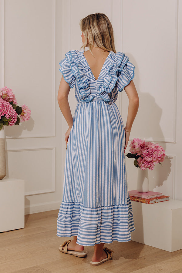 wrap dress with ruffles Stripe Affair Ruffle Midi Dress in Airy Blue M / Airy Blue