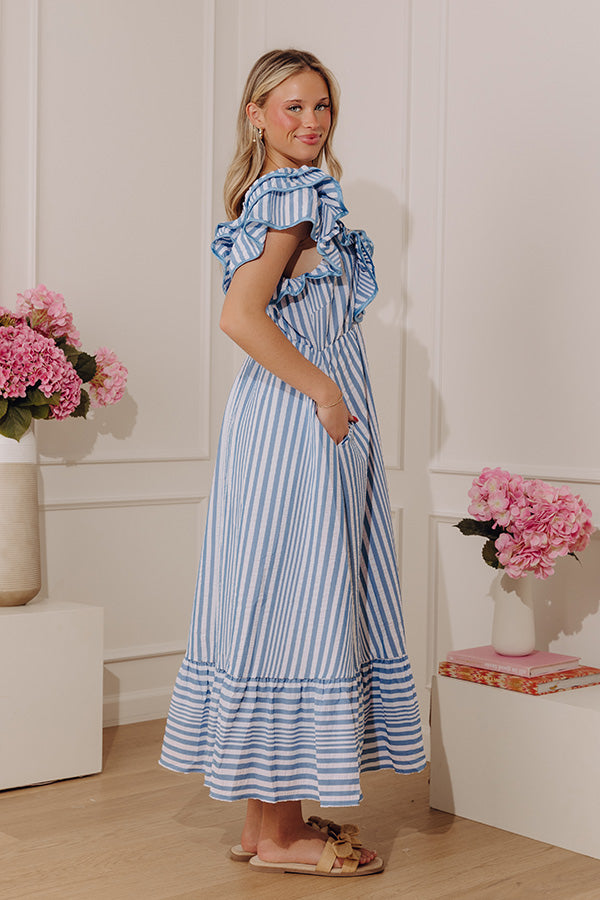 Stripe Affair Ruffle Midi Dress in Airy Blue Image - 3