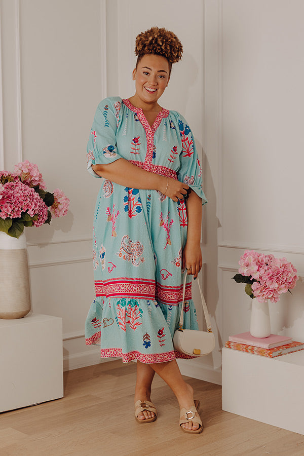 Seaside Garden Floral Midi Dress Curves Image - 3