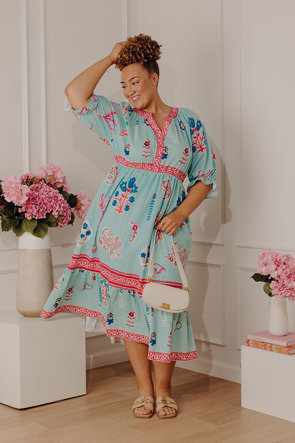 Seaside Garden Floral Midi Dress Curves Image - 1