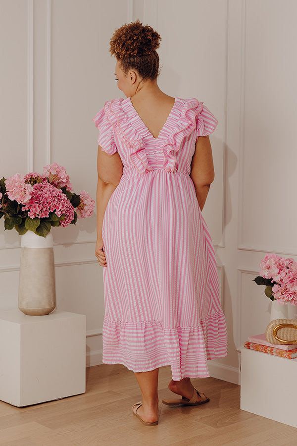 linda stripe ruffle sleeve cotton midi dress Southern Tide Women's Tyra Striped Ruffle Sleeve Midi Dress Sea Pink (Size XL) 100% Cotton