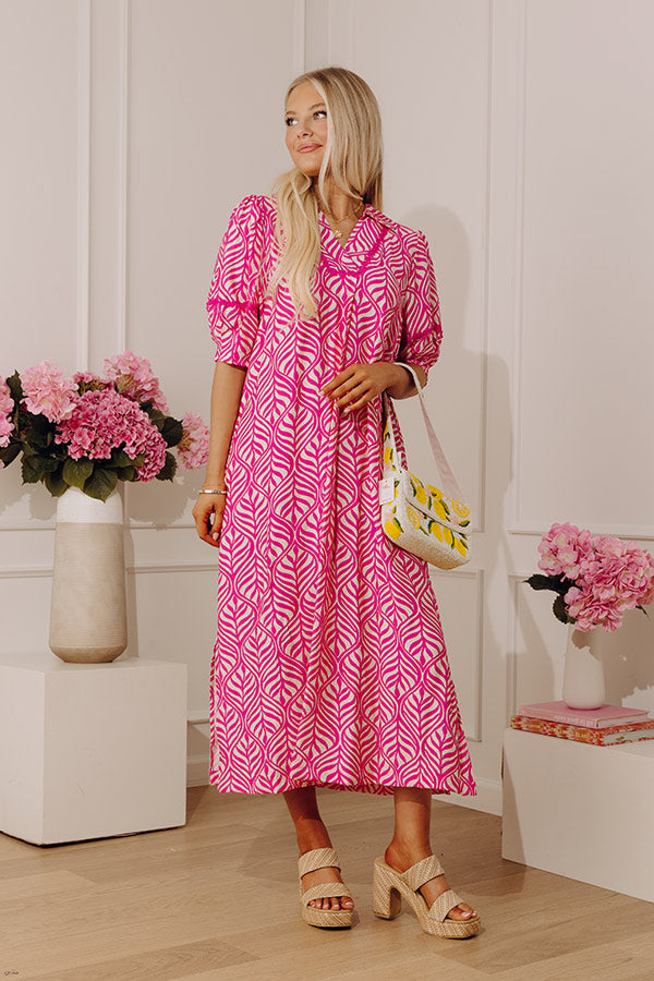 resort midi dress for women Ready Muse in Pink Managed Rental: Thule Mathebula Size:Women M The Postcard Tropical Midi Custom Black and Vampire