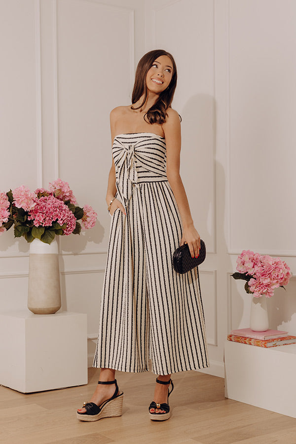 First Class Coastline Front Tie Knit Jumpsuit in Cream Image - 4