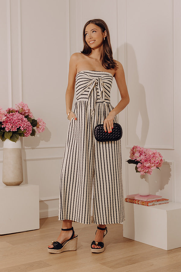 First Class Coastline Front Tie Knit Jumpsuit in Cream Image - 1