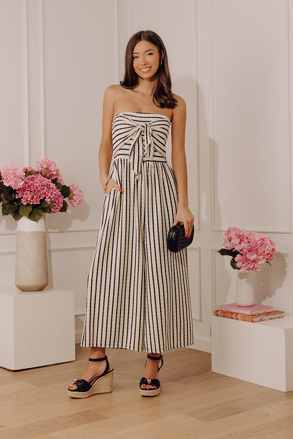 First Class Coastline Front Tie Knit Jumpsuit in Cream Image - 2