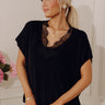 Casual Luxe Lace Trim Knit Top in Black Image - 1