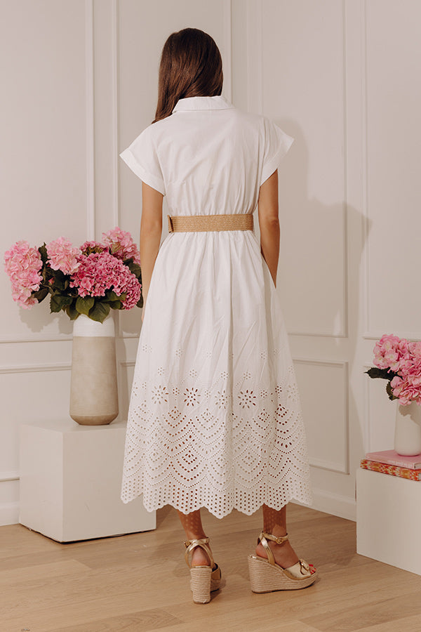 Classic Moment Eyelet Midi Dress in White Image - 3