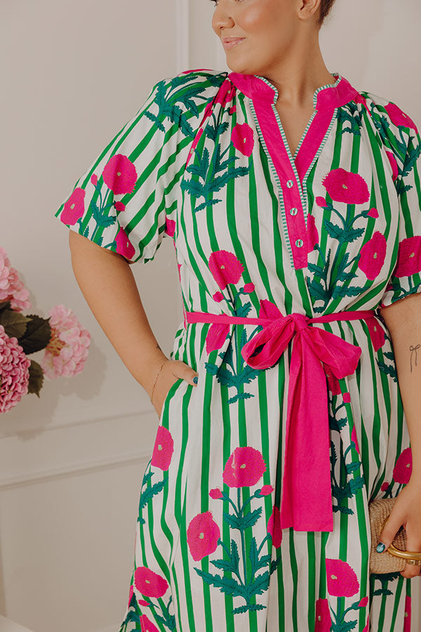 Chic Lines Floral Midi Dress Curves Image - 2