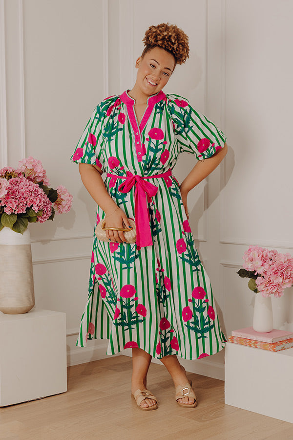 Chic Lines Floral Midi Dress Curves Image - 1