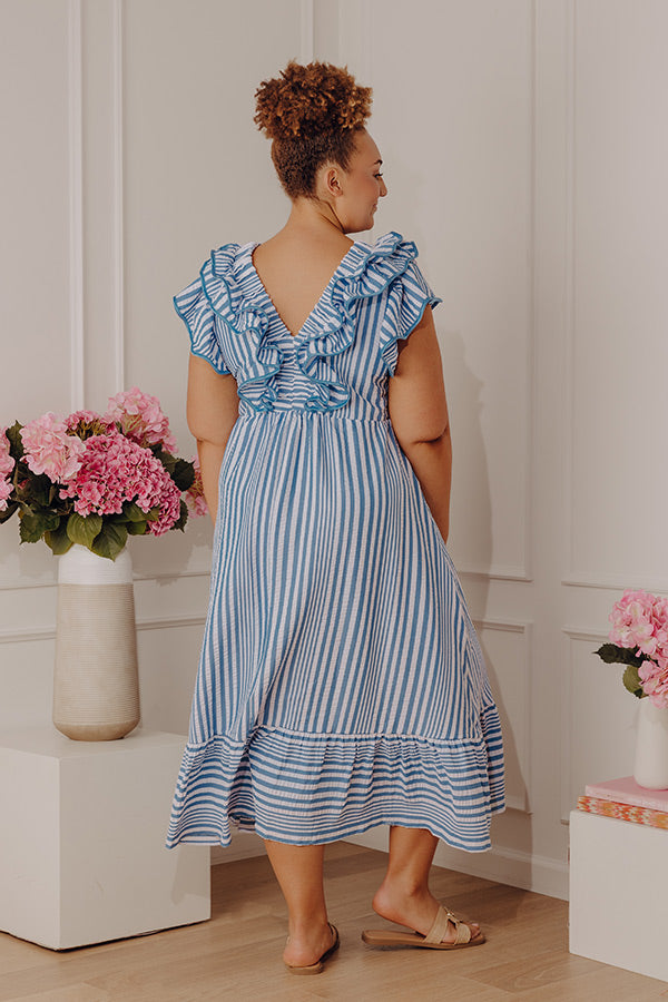 midi dress with ruffles Stripe Affair Ruffle Midi Dress in Airy Blue Curves 2XL / Airy Blue