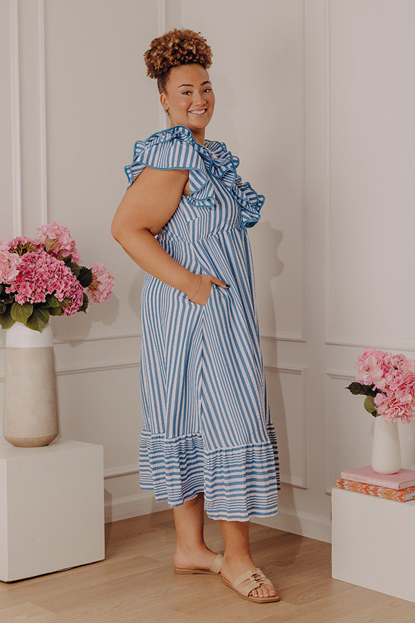 Stripe Affair Ruffle Midi Dress in Airy Blue Curves 2XL / Airy Blue Stripe Affair Ruffle Midi Dress in Airy Blue Curves 2XL / Airy Blue