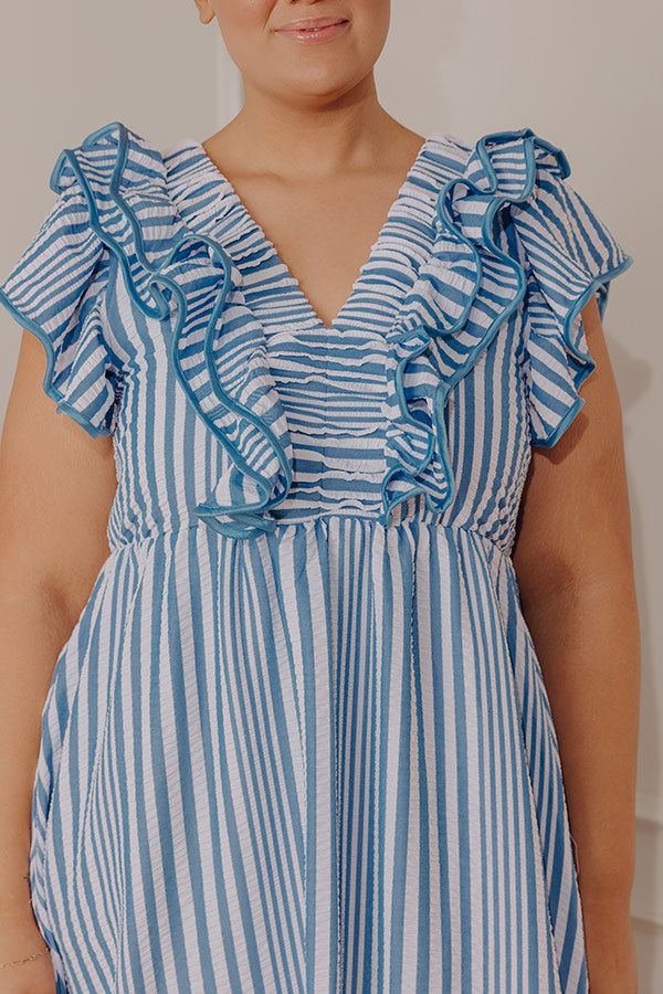 Stripe Affair Ruffle Midi Dress in Airy Blue Curves Image - 2