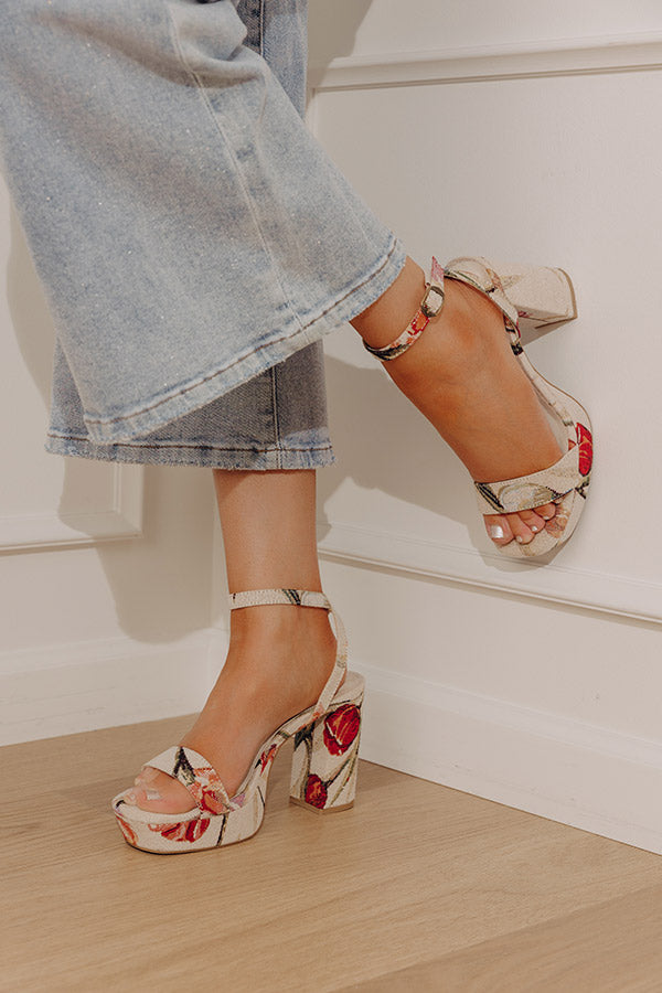 The Olympia Floral Tapestry Platform Heel in Oatmeal