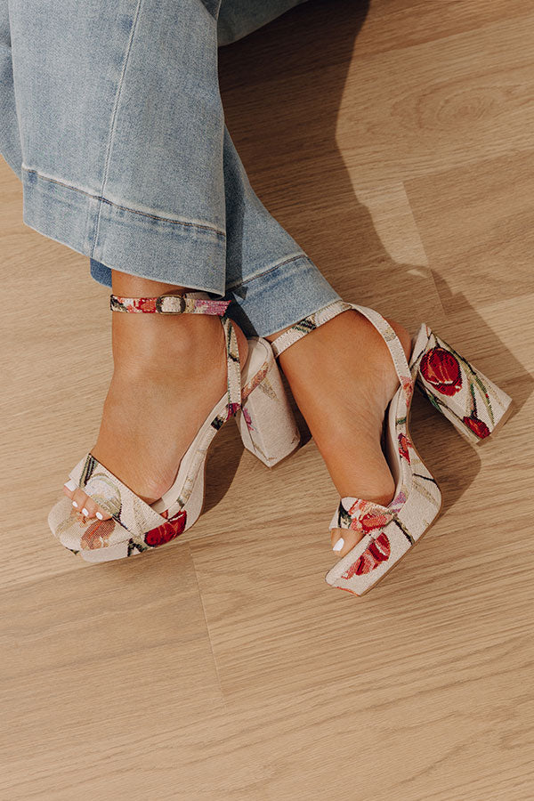 The Olympia Floral Tapestry Platform Heel in Oatmeal Image - 1