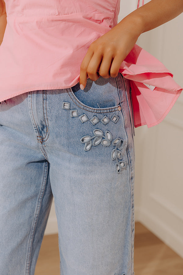 The Lucia High Waist Embroidered Barrel Leg Jean in Light Wash Image - 2