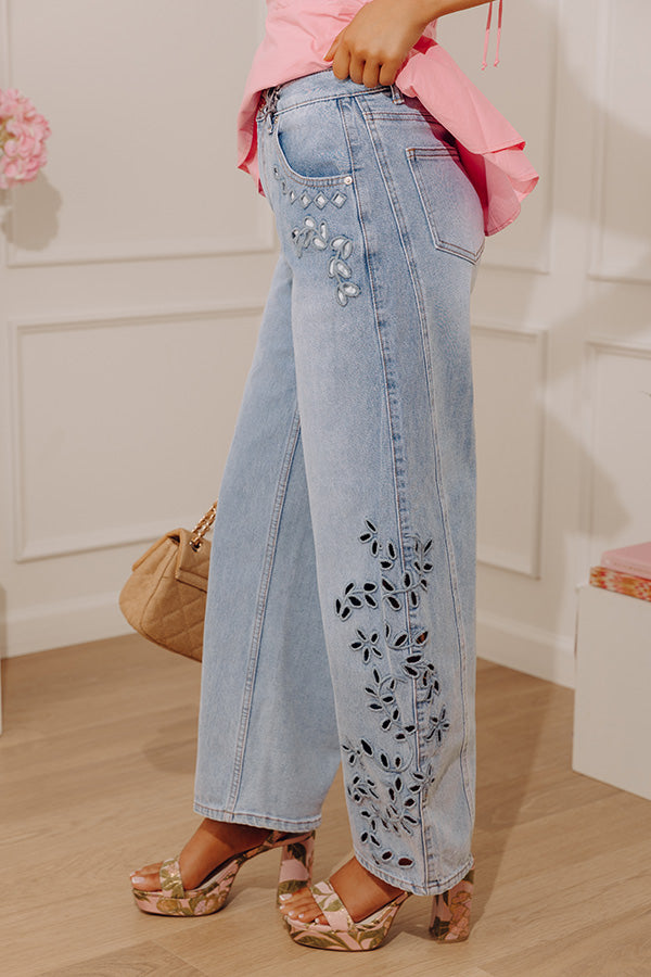 The Lucia High Waist Embroidered Barrel Leg Jean in Light Wash Image - 3