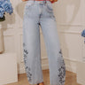 The Lucia High Waist Embroidered Barrel Leg Jean in Light Wash Image - 1
