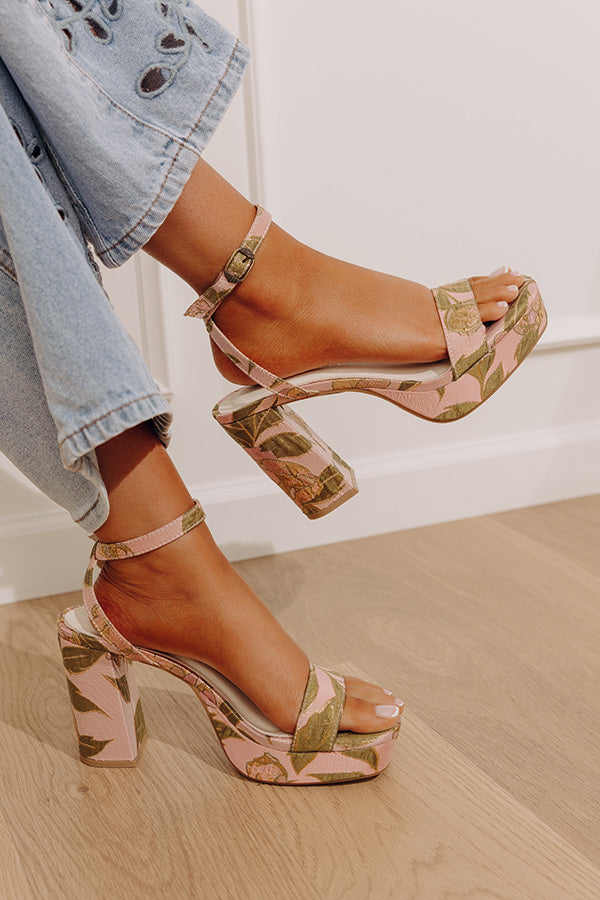 The Olympia Floral Tapestry Platform Heel in Blush Image - 2