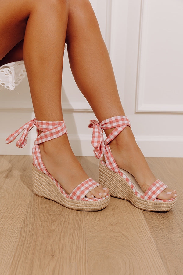 The Oceana Gingham Espadrille Wedge in Vintage Red