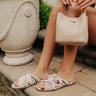 The Allie Floral Tapestry Lace Trim Sandal in Oatmeal Image - 1