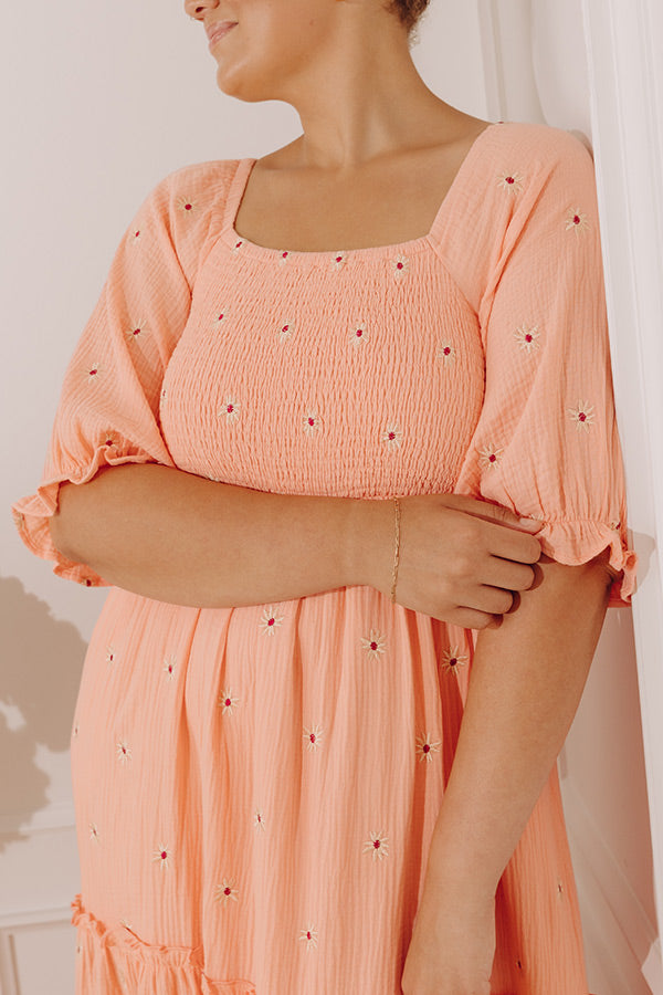 peach embroidered dress Mylene Hand Embroidered Maxi Dress Long SleevesWith Tassels Peach S/M