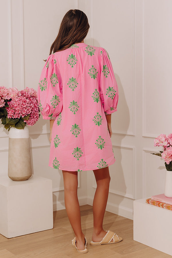 Bloom and Wander Floral Embroidered Mini Dress in Bubblegum Pink Image - 4