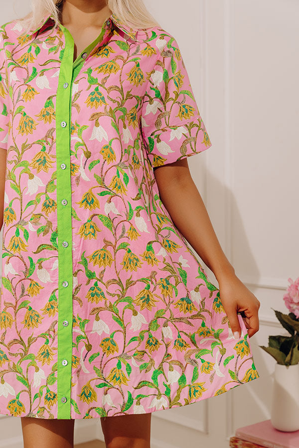 Chic At Brunch Floral Button Up Mini Dress M / bubblegum Chic At Brunch Floral Button Up Mini Dress M / bubblegum