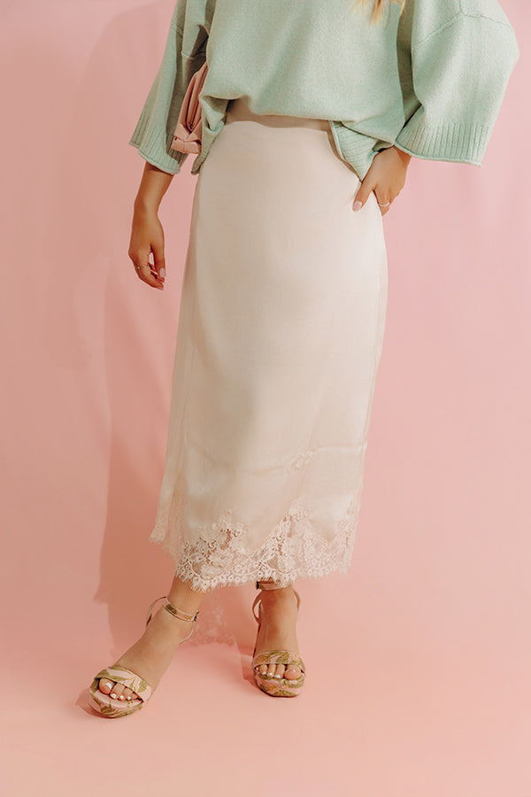 Prosecco Pretty High Waist Satin Midi Skirt Image - 2