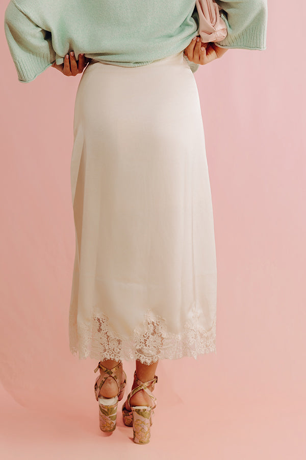 Prosecco Pretty High Waist Satin Midi Skirt Image - 5