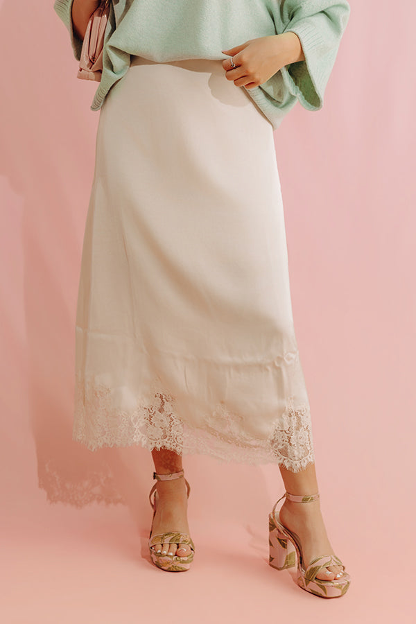 Prosecco Pretty High Waist Satin Midi Skirt Image - 4