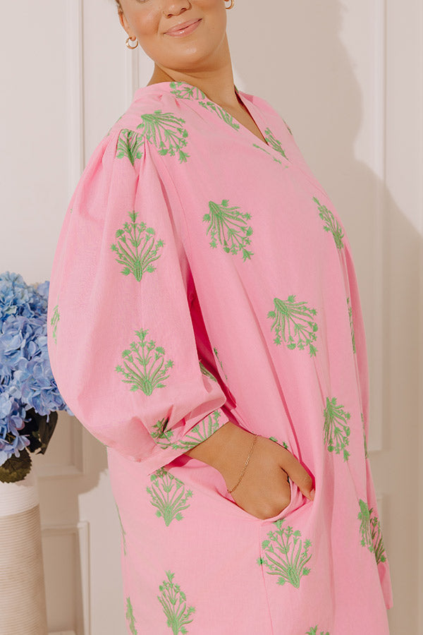 Bloom and Wander Floral Embroidered Mini Dress in Bubblegum Pink Curves Image - 5