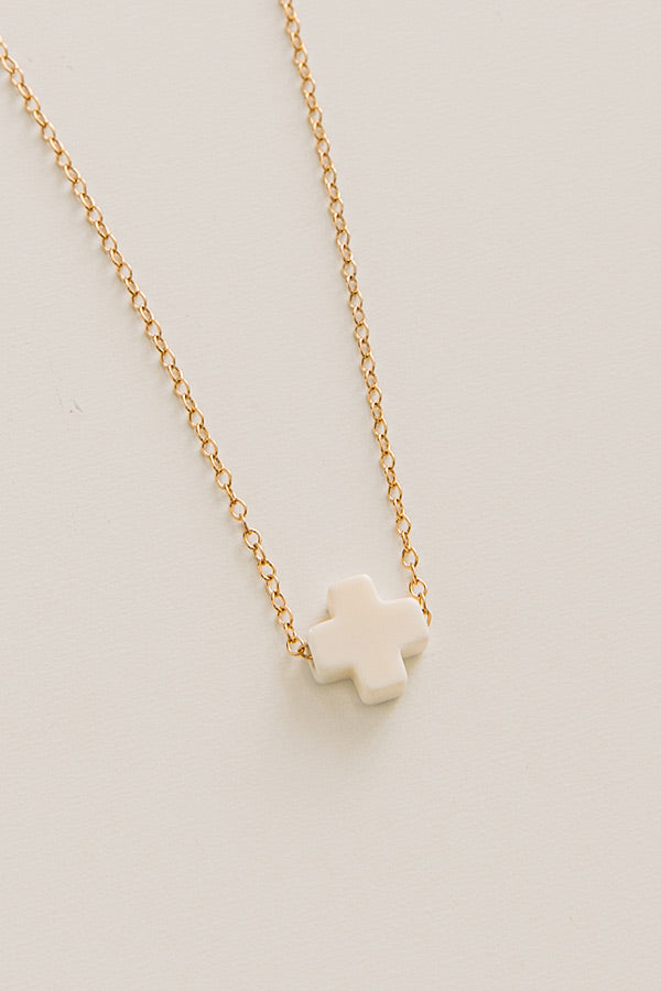 Enewton Small Signature Cross Gold Necklace in Ivory