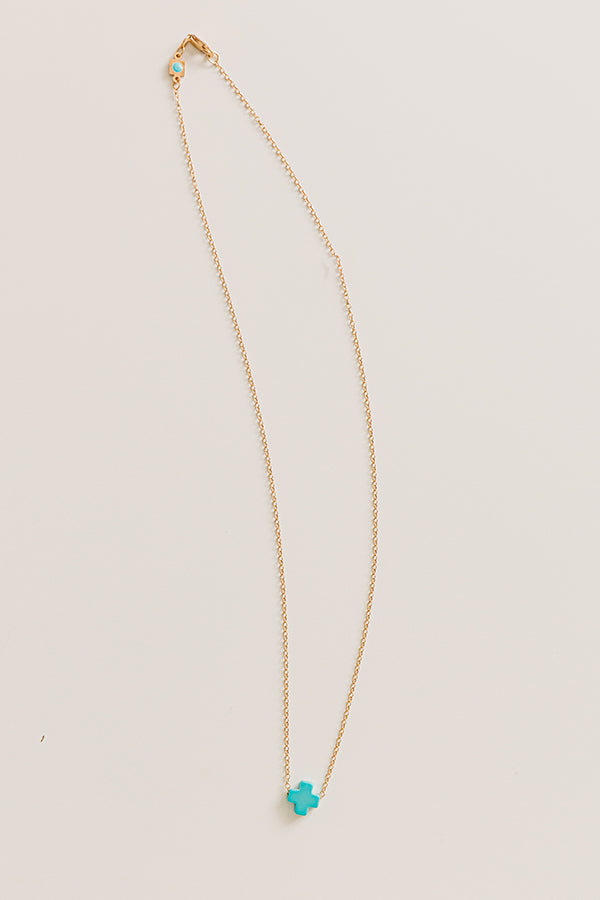 Enewton Signature Cross Gold Necklace in Turquoise Image - 2