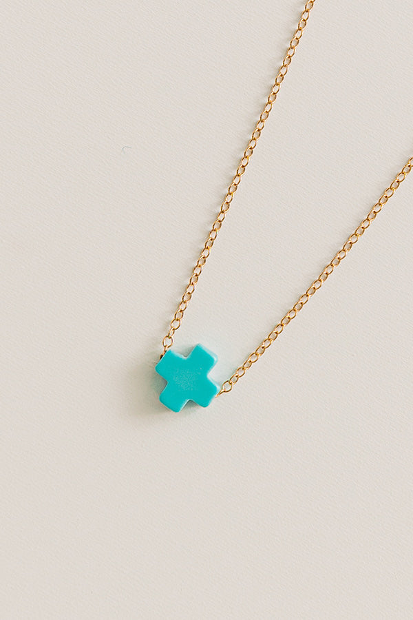 Enewton Signature Cross Gold Necklace in Turquoise Image - 3