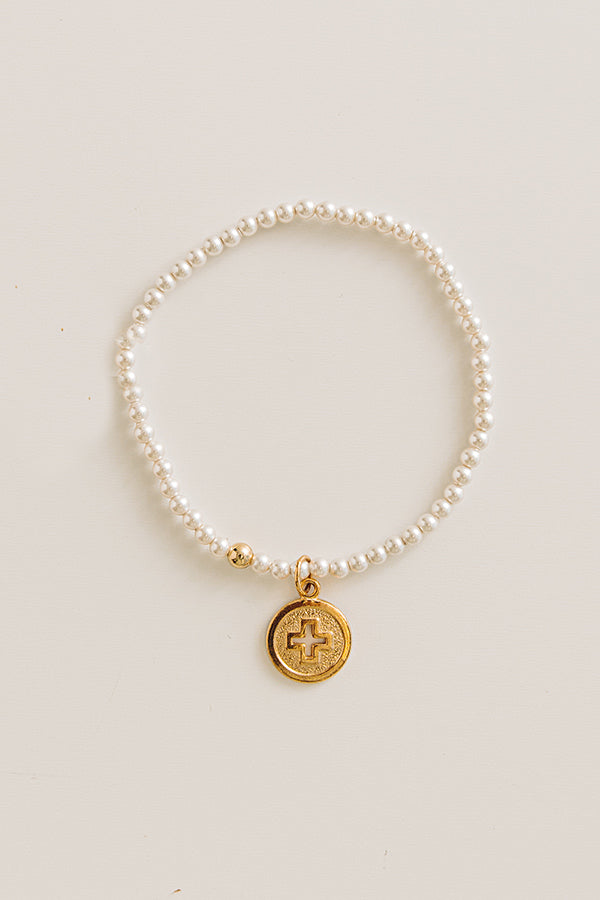 Enewton Classic Pearl 3mm Beaded Bracelet in Signature Cross Gold Disc Image - 1
