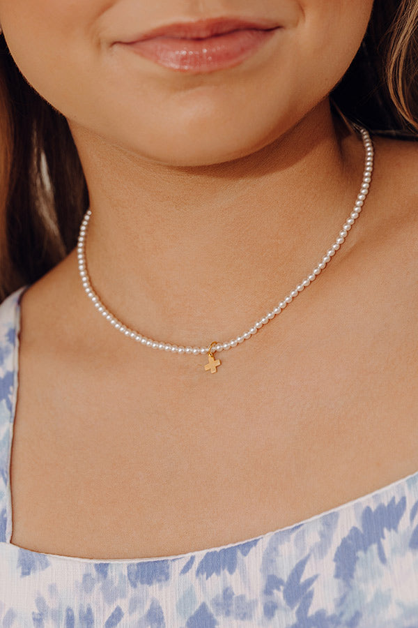 Enewton Classic Pearl 3mm Signature Cross Gold Charm Choker in 15 inches Image - 3