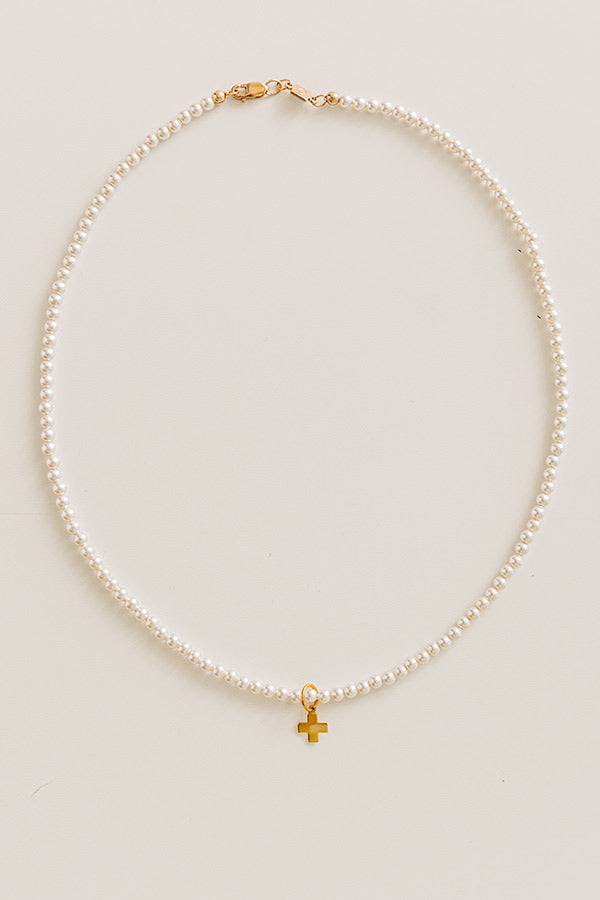 Enewton Classic Pearl 3mm Signature Cross Gold Charm Choker in 15 inches