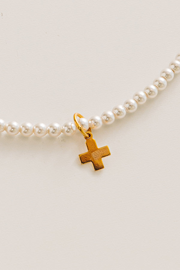 Enewton Classic Pearl 3mm Signature Cross Gold Charm Choker in 15 inches Image - 2