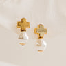Enewton Signature Gold Cross Classic Drop Earrings in Pearl Image - 1