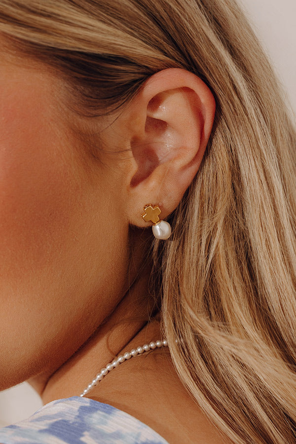 Enewton Signature Gold Cross Classic Drop Earrings in Pearl Image - 3