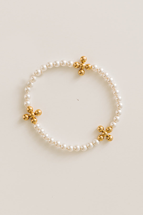 Enewton Beaded Gold Signature Cross 4mm Pearl Bracelet Image - 1